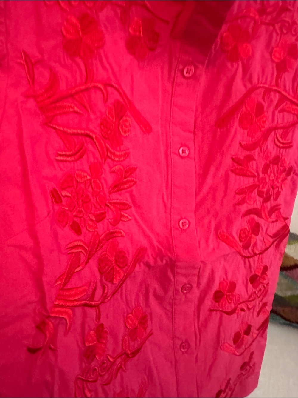 Avara Embroidered Puff-Sleeve Shirt in Bright Pink - Picture 3 of 6